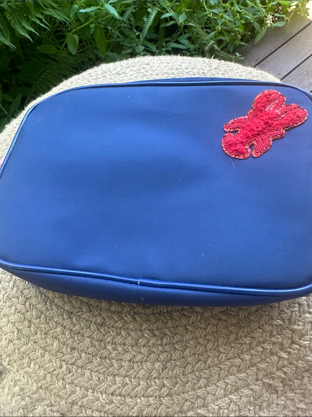 J.Crew Navy Nylon Pouch Red Lobster Chenille Patch Cosmetic travel bag